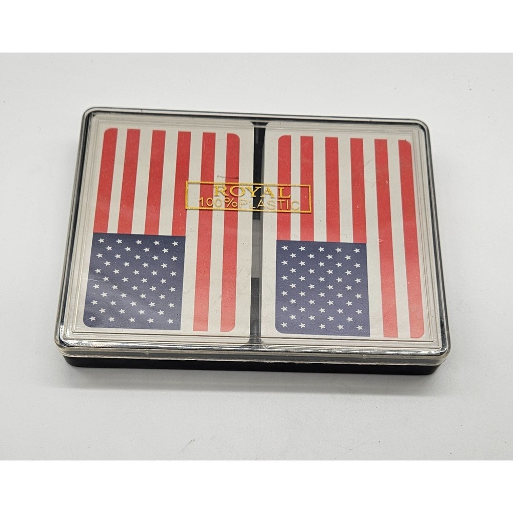 Royal 100% Plastic Playing Cards Double Deck Set American Flag USA Case Washable